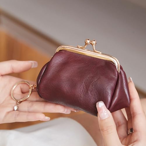 Women Retro Clip Purse PU Leather Clasp Wallet Lipstick Clutch Bag (Purple)2