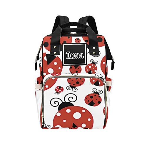 Personalized Ladybug Diaper Bag Backpack with Name Custom Mommy Nursing Baby Bags Nappy Bag Travel Daypack for Woman Gifts