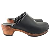 kiara shoes zoccoli olandesi classici - cuoio marrore/nero made in italy - my-573 (40 eu, nero)