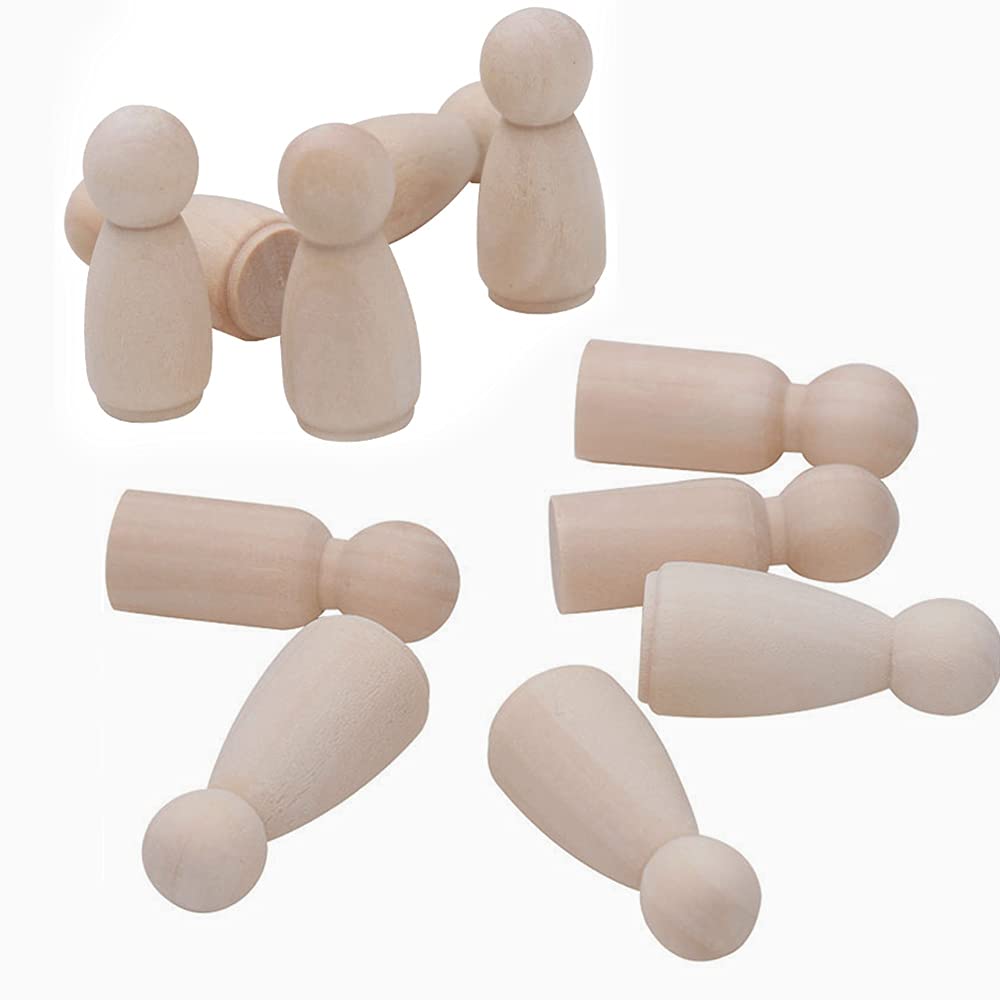 Large Wooden Peg Dolls 2.56 inch(65mm), Mom/Dad/Women / Man Shape Peg People, Pack of 20 Birch Unfinished Wood Figurines Bodeies to Paint Craft Arts (Mom/Dad)