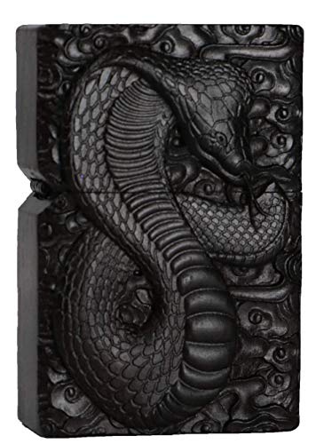 Caja de madera natural de ébano negro tallada más ligero Shell para módulo Zippo (Cobra Snake)