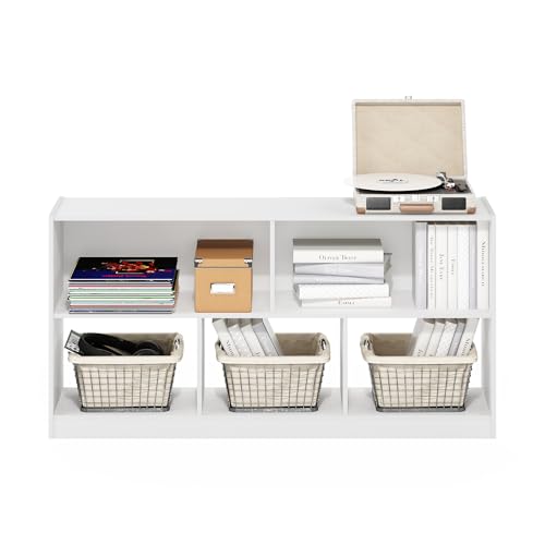 Image of Furinno DALY Book Shelf, 5-Cube Bookshelf, Horizontal Cube Storage Organizer Bookcase, 10.9 x 47.2 x 23.6, for Living Room, Bedroom, Home Office, White