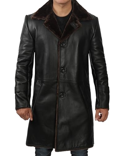 Blingsoul Black Trench Coat Men - Winter Shearling Long Leather Jackets For Men3