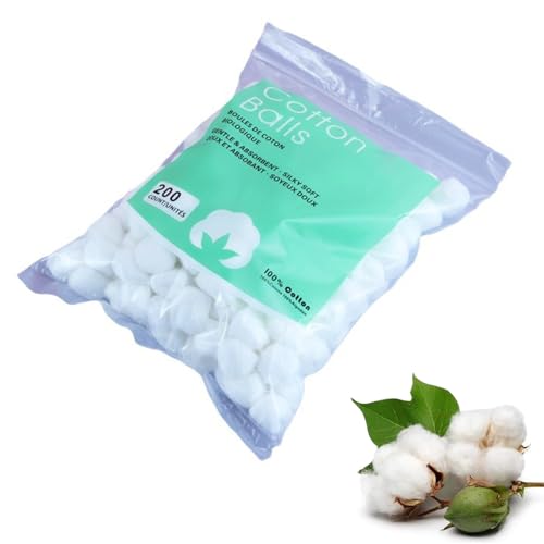 200 Piezas Bolas De Puro Algodon,Bolas De Algodón Blanco,Bolas Algodon De Maquillaje,Bolas De Lana De Algodón Absorbentes,Bolas De Algodón Desengrasante,Kiuiom