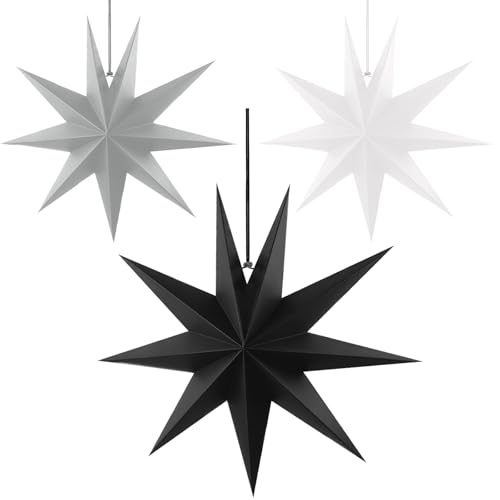 CNMTCCO 3er Set Papiersterne Schwarz 30cm Faltsterne Weihnachtsdeko...