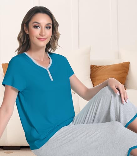 Image of NACHILA Bamboo Viscose Pajamas for Women Pleated Ruffle Tank Top Pjs Set