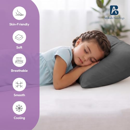 Image of Atiksh Beddings 12x16 Toddler Travel Pillow Cases, Pack of 2, 100% Egyptian Cotton, 600 Thread Count, Zipper Closure, Small Pillowcase for Kids, Daycare, Preschool & Travel, Dark Grey