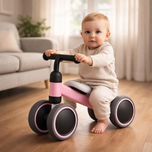 Image of Push Ride on Car for Kids Baby Balance Bike for 1-2 Years Boys Girls, First Birthday Gift, 4 Wheel Toddler No Pedal Training Bike Indoor Outdoor Walker Baby Scooter Lightweight(Pink)