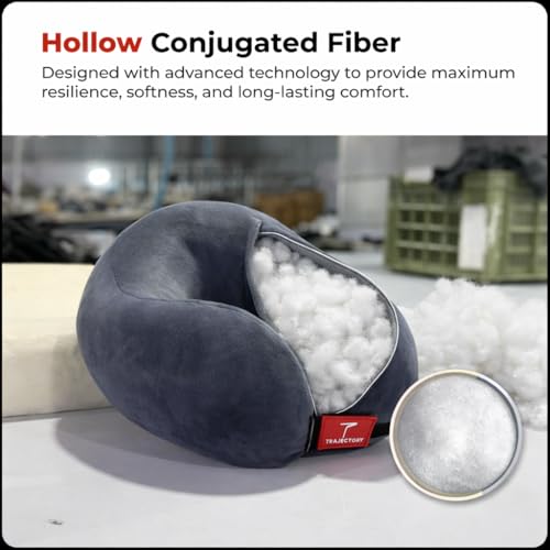 Image of Trajectory Travel Neck Pillow for Travelling and Sleeping in Airplane Flight, Cab, Car, Train, Bus for Men and Women Grey (As seen on Shark Tank)