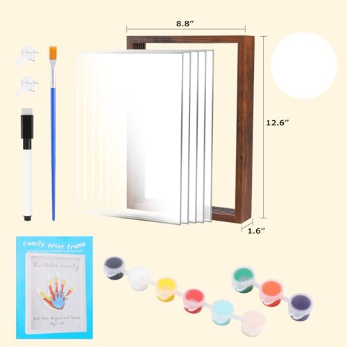 PUDEKO Family Handprint Kit,DIY Colorful Craft Keepsake Family Art Baby Newborn Hand and Footprint Wooden Frame for Home Decor Family Gifts Set(5 Sheets with 8 Colors) (White) - Thumbnail 3