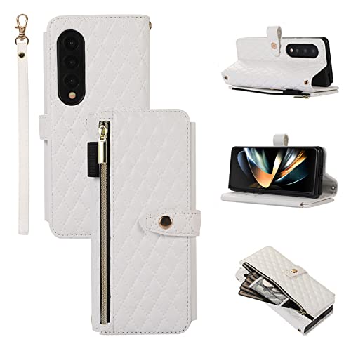 Étui Lanière Cuir pour Samsung Z Fold 3 Protection Portefeuille Blanc Chic