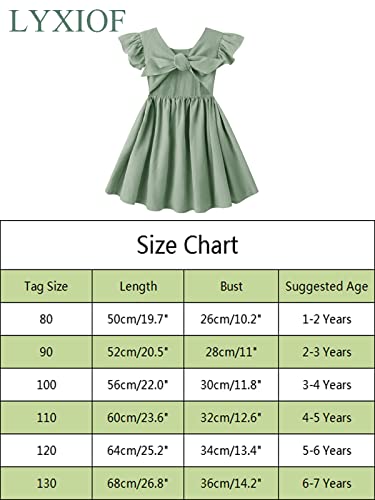 Lyxiof Toddler Baby Girl Cotton Linen Summer Dress Ruffle Sleeve Back Bowknot Kids Beach Dresses Green 90Cm #TOP6