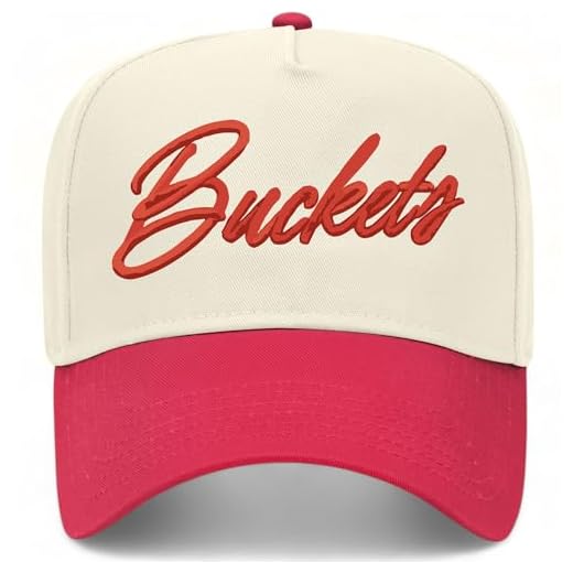 Hoop Season Trucker Hats | Premium Basketball Themed Vintage Trucker Hat with Adjustable Snapback for Men and Women (US, Alpha, One Size, Buckets Red Natural)