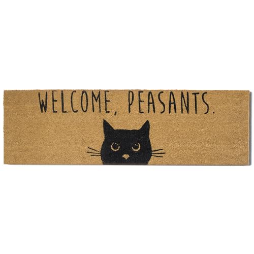 Welcome Peasants Cat Doormat 50x15 Inch, Black Cat Gift, Large Welcome Mat for Covered Area, Extra Large Door Mat