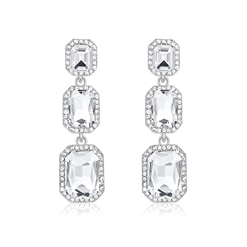 Classical Rhinestone Dangle Earrings Statement Crystal Drop Earrings Wedding Bridal Rectangle Dangling Earrings for Women