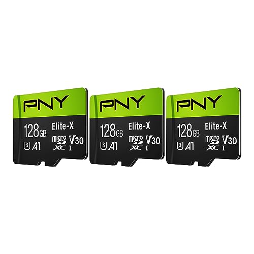 Image of PNY 128GB Elite-X Class 10 U3 V30 microSDXC Flash Memory Card 3-Pack - 100MB /s, Class 10, U3, V30, A1, 4K UHD, Full HD, UHS-I, microSD