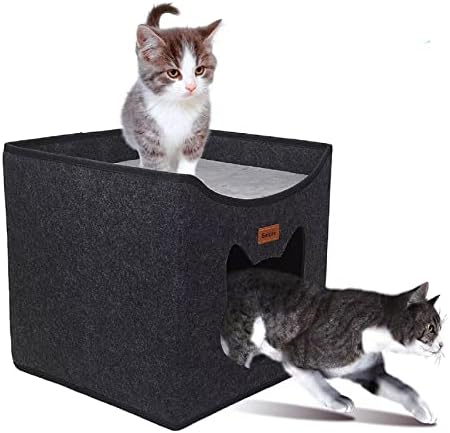 Geizire Cat Beds for Indoor Cats, Large Cat Cave for Pet Cat House with 2 Cushion, Lightweight and Durable Natural Wool Felt Covered Cat Hideaway, No Chemical Smell & Bad Odor