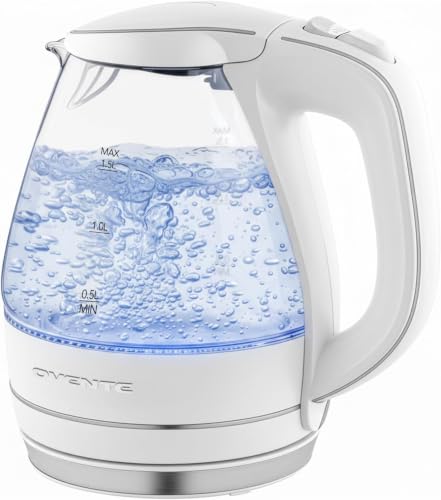 Image of OVENTE Electric Kettle,1.5L Borosilicate Glass Countertop Water Heater & Boiler for Coffee or Tea,BPA-Free,Auto Shut-Off,Boil-Dry Protection,Removable & Washable Spout Filter,White KG83W,(Pack of 8)