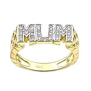 Old English Jewellers 9ct Yellow Gold on Silver MUM Ring size J K L M N O P Q R S T U V – Stone Set