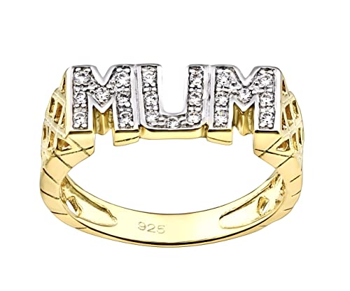 Old English Jewellers 9ct Yellow Gold on Silver MUM Ring size J K L M N O P Q R S T U V - Stone Set
