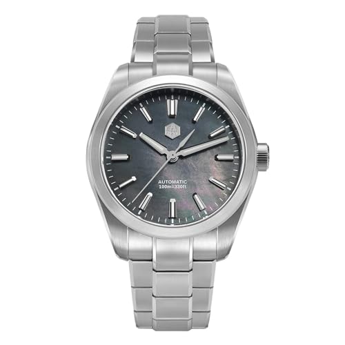San Martin Men Watch SN0144 9015 Automatic Mechanical Movement Sapphire Glass 10 Bar Diving Watch for Men (Black MOP Dial 39mm)