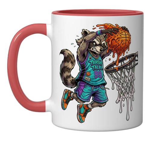 Basketball Raccoon Dunk Shirt Slime Hoop Jersey Trash Panda Ceramic Mug, Red/White