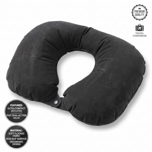 Image of Inflatable U-Shaped Travel Neck Pillow | Portable Air Neck Cushion for Airplane, Car, Train & Bus Travel | Soft Ergonomic Neck Support Pillow for Camping & Office | 1 Piece (Color May Vary)