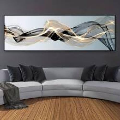 Tableau ruban d'or moderne pour salon - Toile élégante 45x135cm