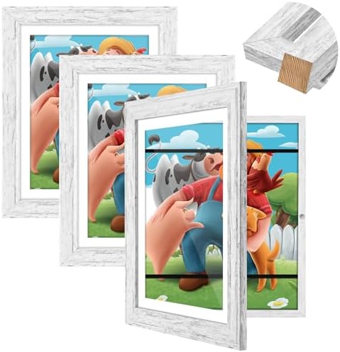GULETHUN Kids Artwork Frames Changeable, [3Pack] [Solid Wood] Kids Art Frame, 10x12.5 Front Opening Artwork Display Storage Frame for Wall, Holds 150Pcs, for 3D Art, Crafts, Children Drawings, White