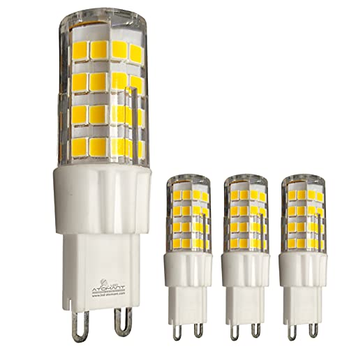 LED ATOMANT Pack 4x Bombilla LED G9 5W Regulable. Color Blanco Calido (3000K). 550 Lumenes. Equivalentes A Bombillas Halógenas De 60W. Base Ceramica.