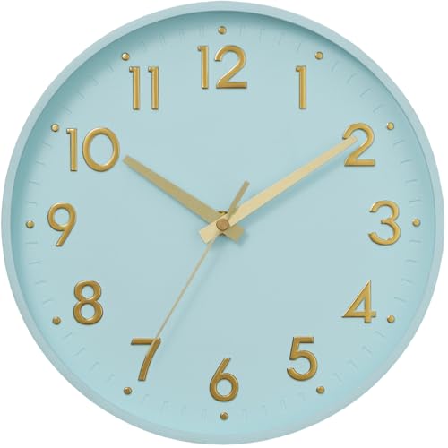Image of Mosewa Wall Clock 8 Inch, Wall Clocks Battery Operated Silent Non-Ticking Modern Analog Clock Decorative for Kitchen, Bedroom, Office,Bathroom(Aqua Blue)