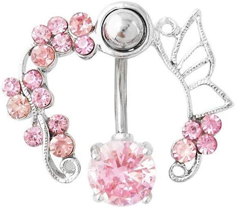 Gsdviyh36 Body Piercing Jewelry,14G Butterfly Rhinestone Belly Barbell Button Ring NavelPerfect a Jewelry Gift Nose Ear Lip Belly Button Decor-one
