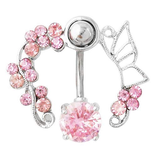 Gsdviyh36 Body Piercing Jewelry,14G Butterfly Rhinestone Belly Barbell Button Ring Navelperfect A Jewelry Gift Nose Ear Lip Belly Button Decor-One #TOP2
