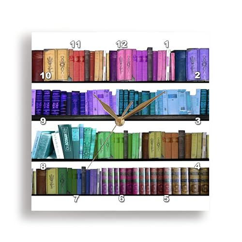 3dRose Colorful Bookshelf Books - Rainbow Bookshelves - Reading Book Geek Library Nerd - Librarian Author - Wall Clock, 15 by 15-Inch (DPP_112957_3) by 3dRose - Used condition - Image 2