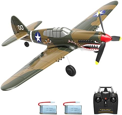 VOLANTEXRC RC Plane 4-CH 4CH Remote Control Airplane RTF P40 Radio Controlled Aircraft for Beginners with 6-axis Stabilizer System,One-Key Aerobatic Yellow Airplane(761-13 RTF)