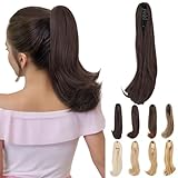 Elailite Coleta Postiza Pelo Liso Negro Natural/Castaño Rojizo Oscuro Claw Clip in Ponytail Extensiones de Caballo Puntas Onduladas 40cm 100g