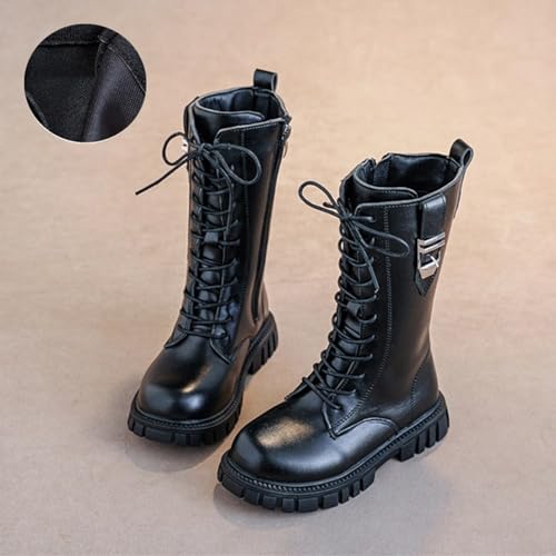 Girls Knee High Combat Boots Lace Up Side Zipper Punk Goth Shoes PU Leather Platform Boots for 20252
