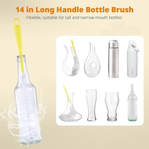 Image of OUTXE 5 Pack Bottle Brush Set, 5-in-1 Water Bottle Cleaner Brush, 15 inch Long Handle Bottle Cleaning Brush, 3 Straw Brush, Removable Nipple Brush, Detail Brush for Cup Lid Gap, WBBSBLB5