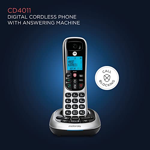 Image of Motorola CD4011 DECT 6.0 Cordless Phone with Answering Machine and Call Block, Silver /Black, 1 Handset