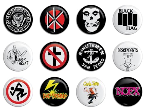 Punk Button Pack (12 Pins) SET 1 badge pin hardcore street diy raw loud fast rebel underground crust pogo scene denim anti attitude protest noise blastcore youth stomp shout mohawk guitar