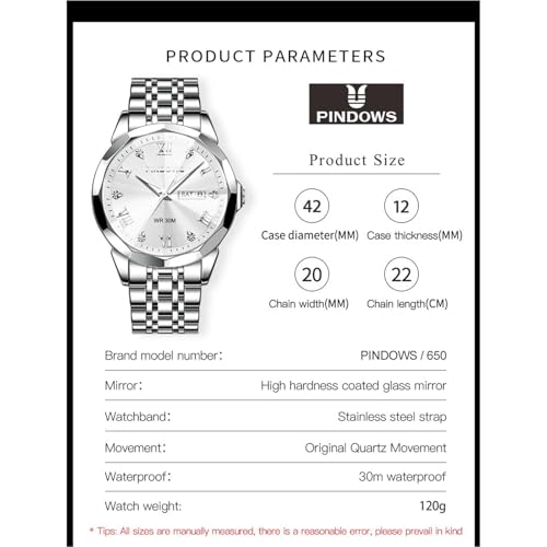 Image of PINDOWS Watch for Men Big Dial Analog Digital Black Silicone Sport Multifunction Luminous LED Dial Waterproof Watches Fashion Wristwatches