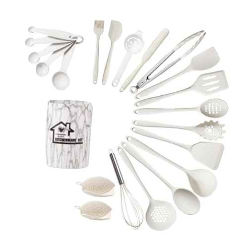 Perfk 22個 シリコン製キッチン調理器具 キッチンガジェット ホルダー付き 便利な泡立て器 フライ返し おたま トング へら ハケ スプーン浅 ツールスタンド 耐熱性 多機能スプーン ノンスティック プロ用シリコン調理器具セット キッチンツールセット