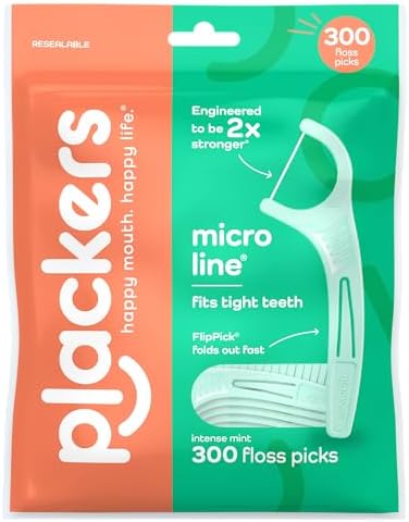 Plackers Micro Line Floss Picks, Intense Mint, 300 Count