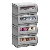 mDesign Cajas para zapatos de tela – Cajas apilables grandes con ventana, cierre de velcro y tapa abatible – Cajas...