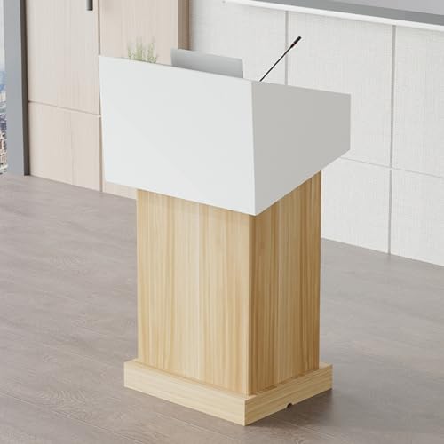 MZQMK Wooden Podium Stand, Speaking Podium with Storage Shelf, Hostess Stand for Restaurant, Lecture Podium, for Restaurants, Churches, Seminars and School(Color:Light Walnut)