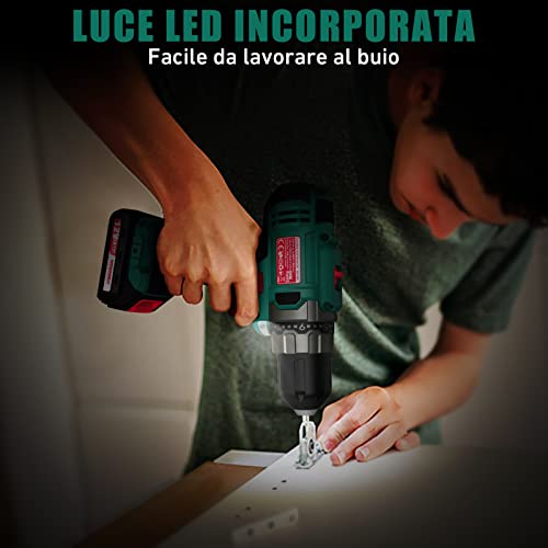 Taladro Atornillador Batería 12V, HYCHIKA Taladro Percutor a Batería con 2 Baterías, 21+1 Ajuste de Par, Destornillador Eléctrico con 23 accesorios