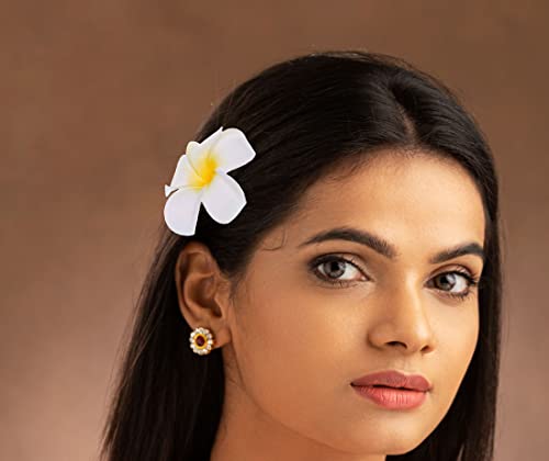 Image of Tia Crafts White Hawaii Plumeria Flower Hair Clips for Women & Girls | Artificial Bridal Bun Hair Pin for Wedding, Beach & Party (Set of 2 flowers)