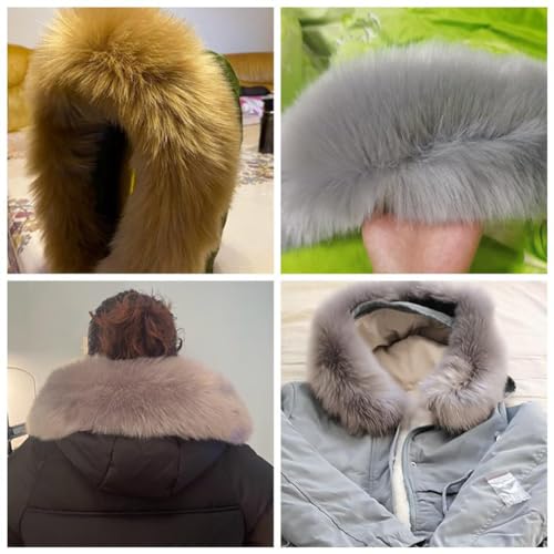 Tong Gu Faux Fur Hood Trim Replacement Fluffy Collar Detachable for Winter Coat (Navy Blue,One Size)4