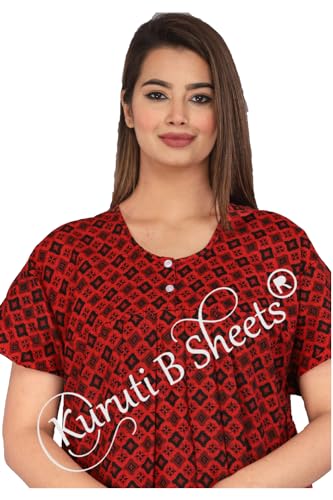 Image of Kuruti B Sheets Nighty for Women Cotton Combo (Pack of 2 Pcs) Nighty Gown Round Neck Short Sleeves Free Size