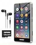 Lettore MP3 Spotify da 144 GB con Bluetooth e WiFi, AGXOV MP4 Lettore Musicale con Schermo Touchscreen da 4,02 Pollici, MP3 Android Portatile con Audible, Deezer, Play Store, Argento